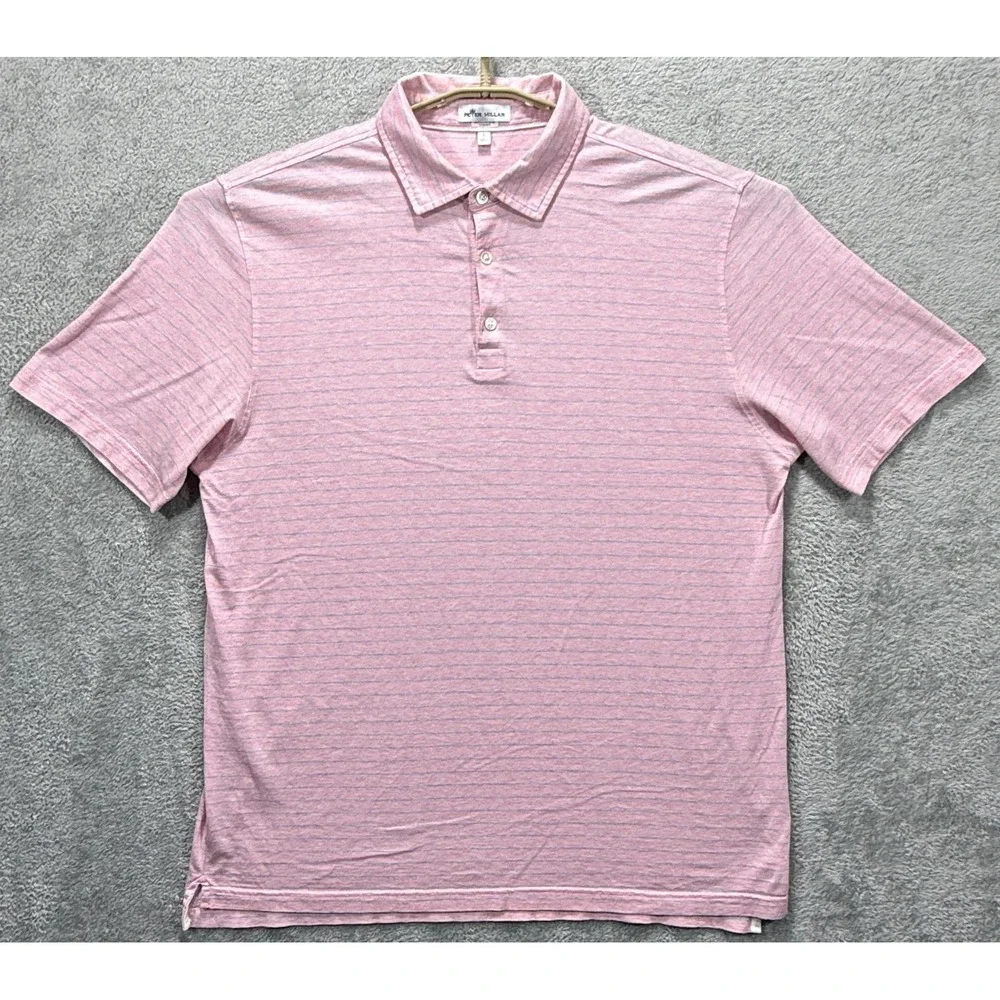 Peter Millar Polo Shirt Mens Large Pink Blue Crown Cool Striped Performance Golf - Picture 2 of 8